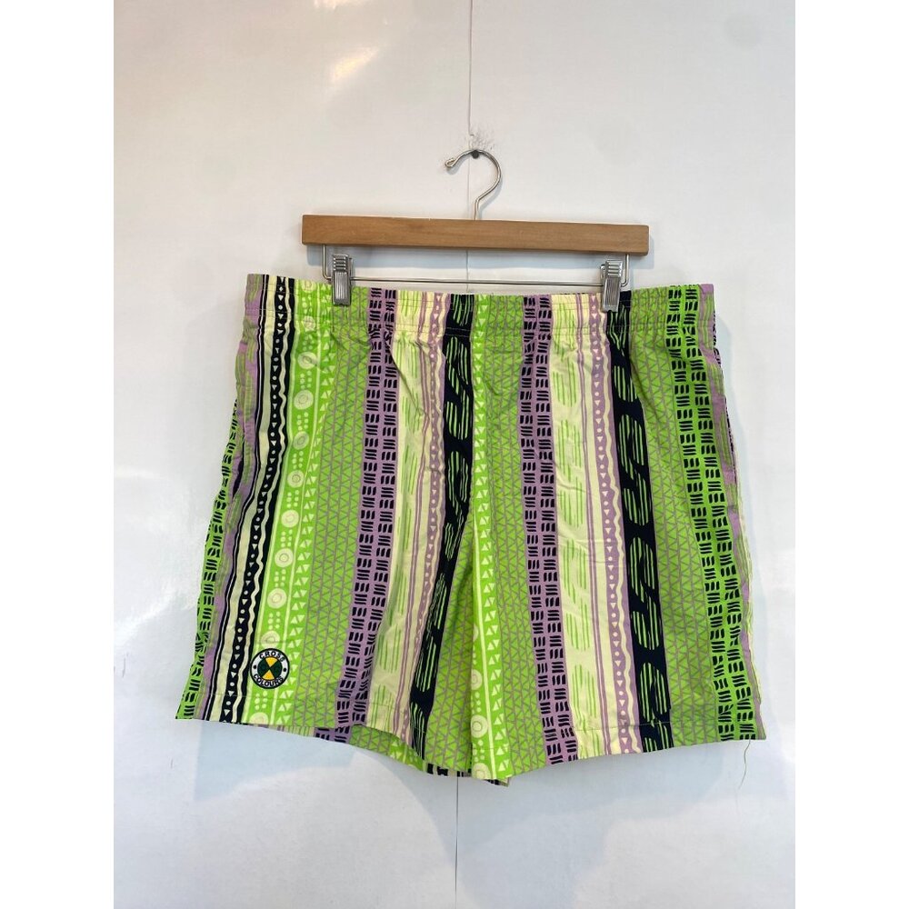 Cross Colours Men's Nylon Tribal Short Size XL Green Purple Yellow Retro Mesh